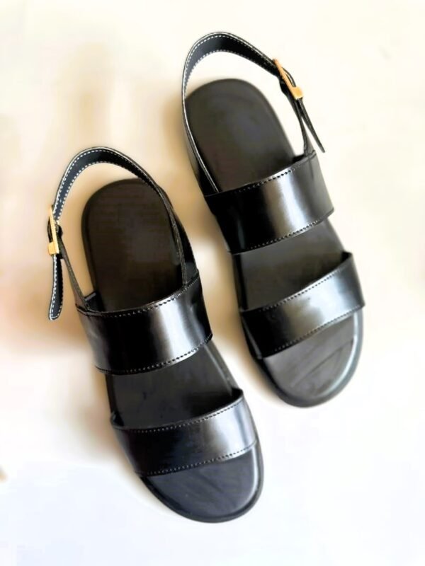 Sandale en cuir pour homme noir avec brides larges et ajustables