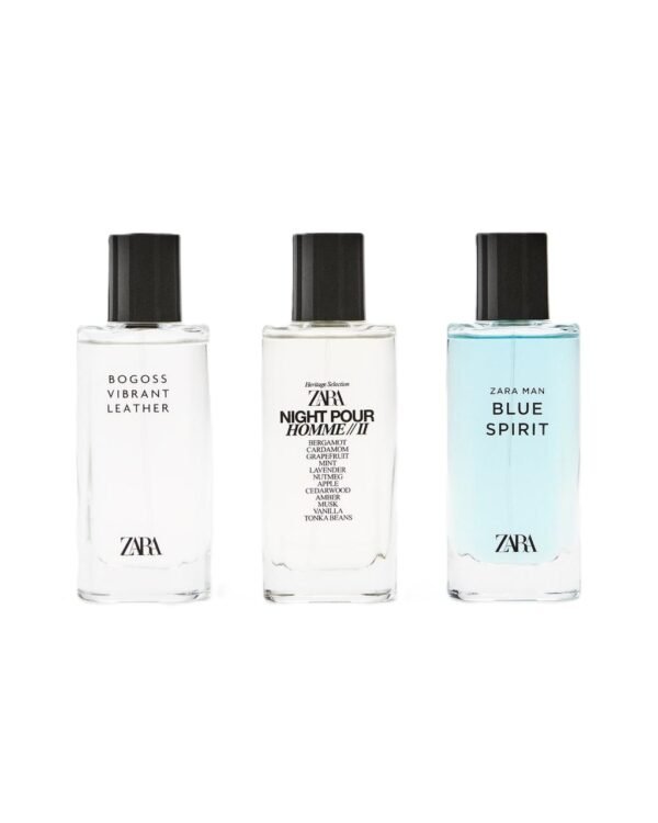 pack parfum zara in blue comprenant les parfums zara blue spirit, zara bogoss vibrant leather et zara night pour homme